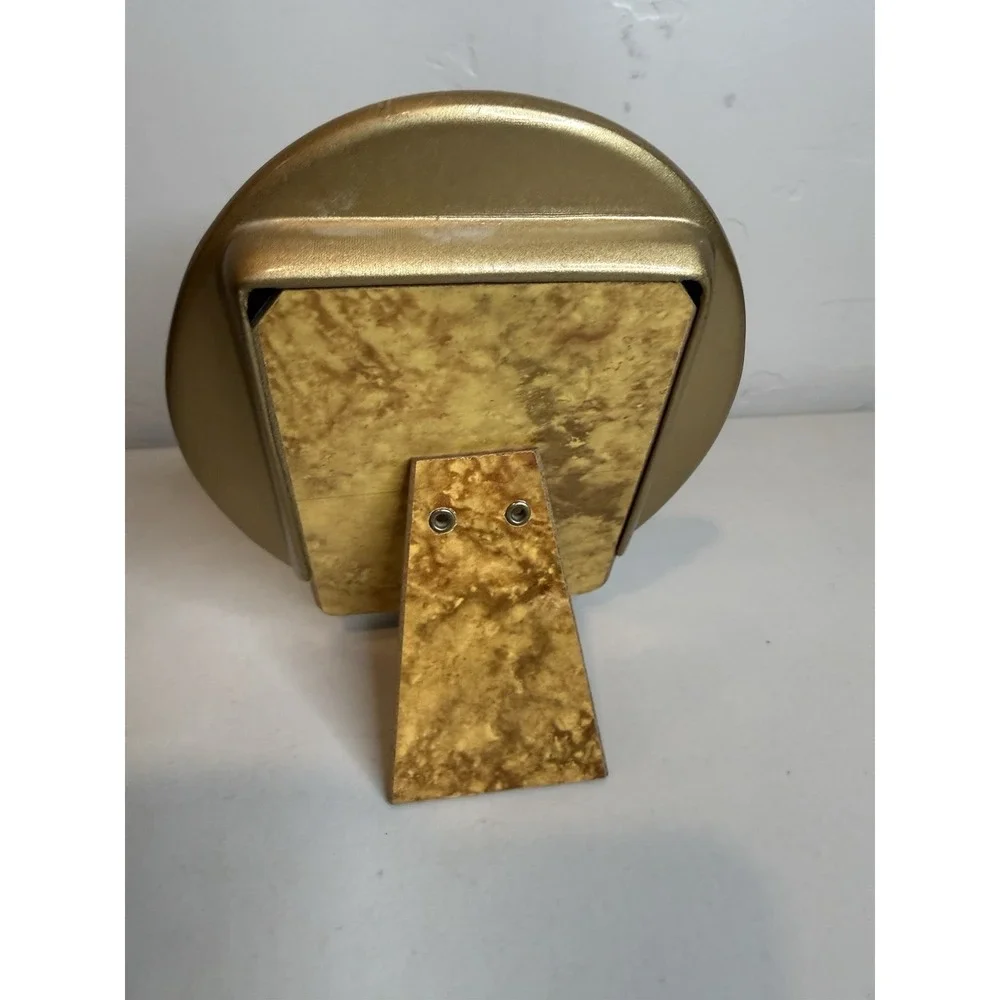 Vintage Yellow Enamel Oval Floral Picture Frame Brass Metal Tabletop Photo Decor